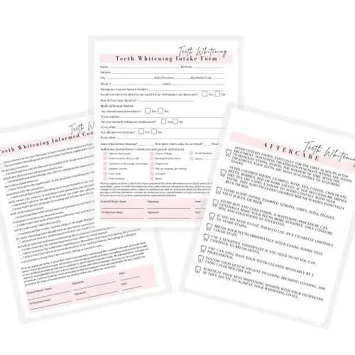 Teeth Whitening Consent Form, Intake Form, Aftercare Form | 75 Pack | 8.5x11" inch Paper Size Form | 25 Teeth Whitening Consent Forms, 25 Client Intake Forms, 25 Teeth Whitening Aftercare Forms