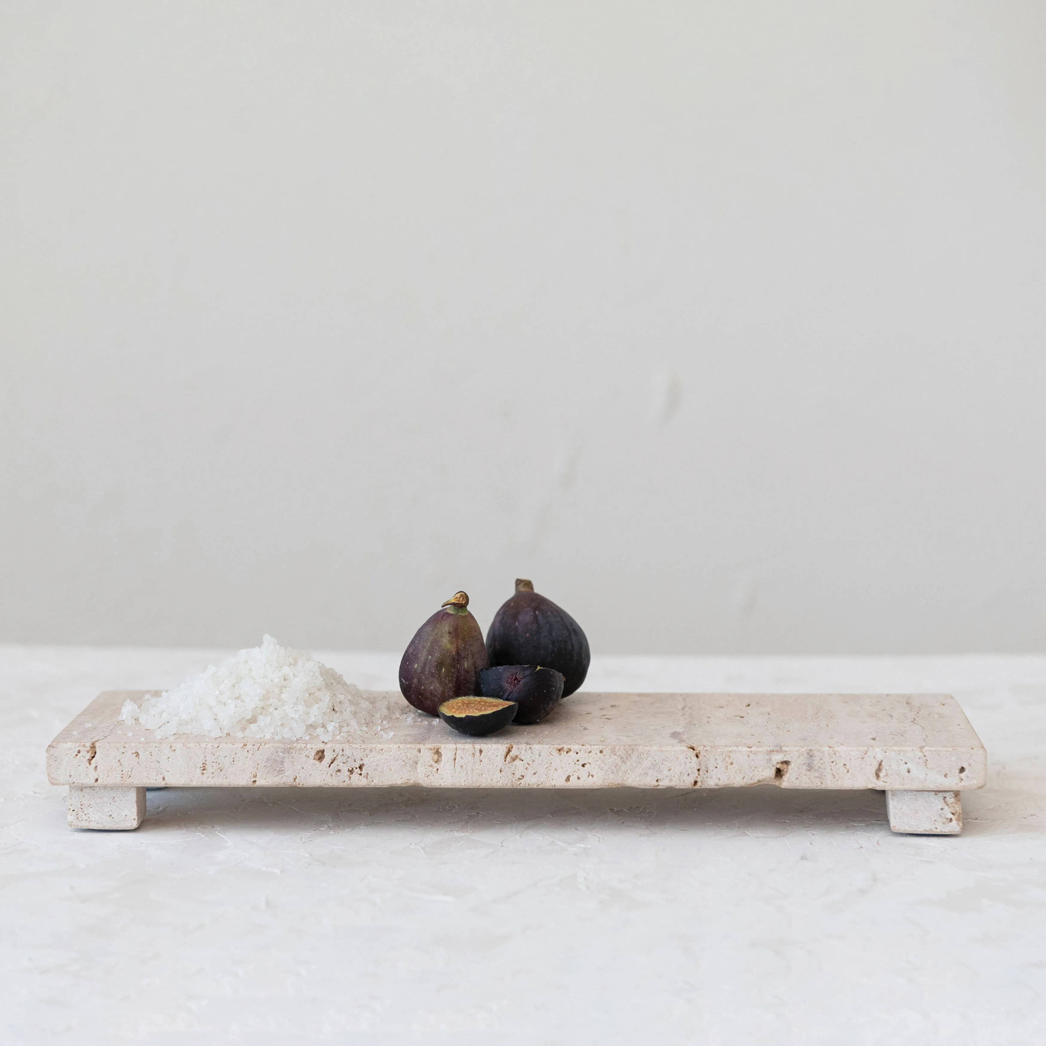 Creative Co-Op Scandinavian Travertine Footed Charcuterie Board, Beige