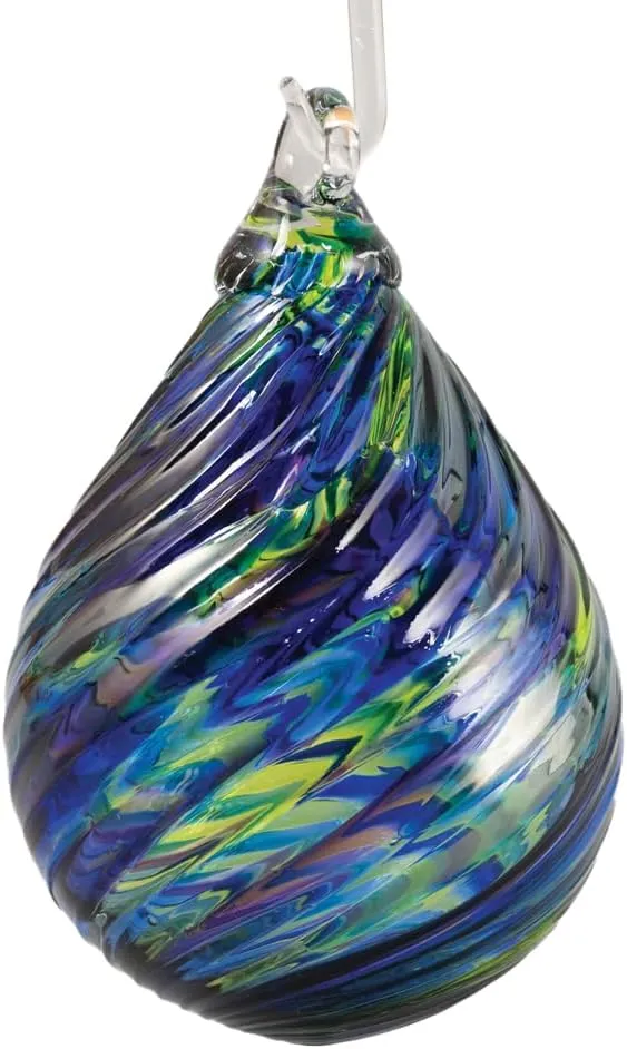 Glass Eye Studio Hand Blown Glass Raindrop Ornament - Ocean, Housewarming