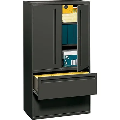 Hon® Brigade 700 Series Lateral File, Three-Shelf Enclosed Storage, 2 Legal/Letter-Size File Drawers, Charcoal, 36" X 18" X 64.25"