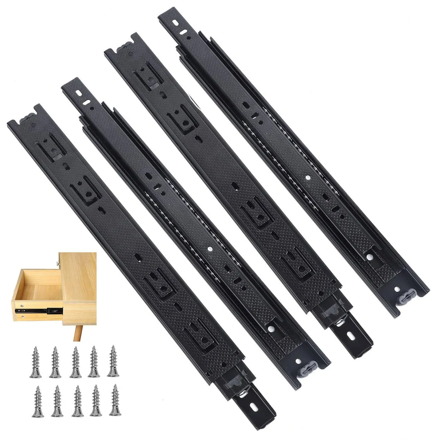 KINJOEK 2 Pair 14 Inch Drawer Slide, Heavy Duty Ball Bearing Soft Close Full Extension Side Mount Slides with Screws, Black