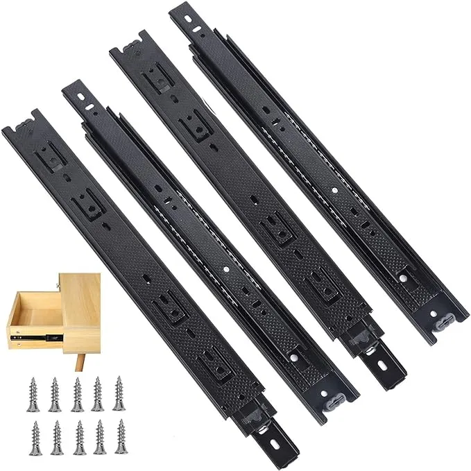 KINJOEK 2 Pair 14 Inch Drawer Slide, Heavy Duty Ball Bearing Soft Close Full Extension Side Mount Slides with Screws, Black