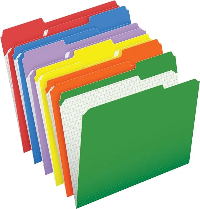 Pendaflex Color File Folders with Interior Grid, Letter Size, Assorted Colors, 1/3 Cut, 100/BX (R152 1/3 ASST)