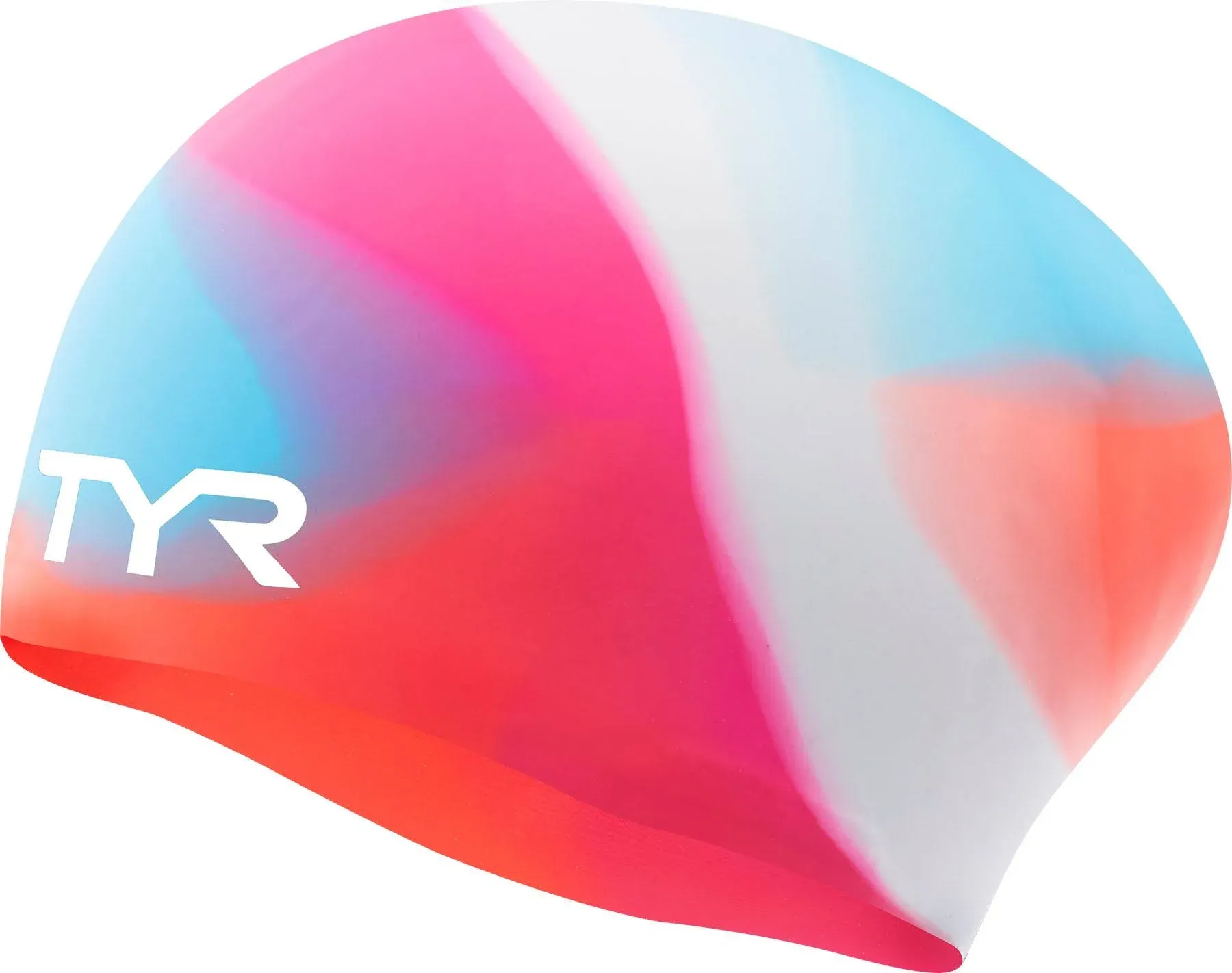 TYR Tie Dye Youth Long Haired Silicone Swim Cap - Pink/Blue/Orange