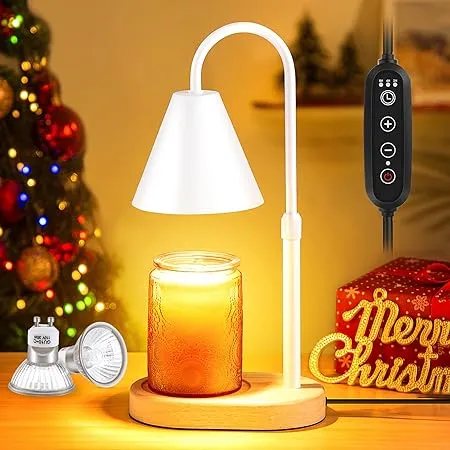 Candle Warmer Lamp with Timer Dimmer Adjustable Height, Wood Base Electric Top Down Melting Wax Melt Warmer for Jar Candles, Home Bedroom Decor House Warming Christmas Day Present for Mom