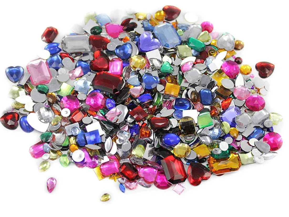 Bulk Loose Gems Rhinestones Jewels Over 1000 Pieces Assorted Colors & Sizes