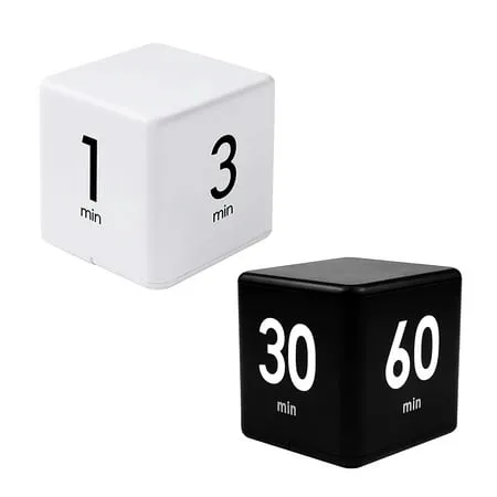 2PACK Cube Timer Kitchen Timer for Time Management and Countdown Settings (Black&White - 15 20 30 60 Minutes &1 3 5 10 Minutes)