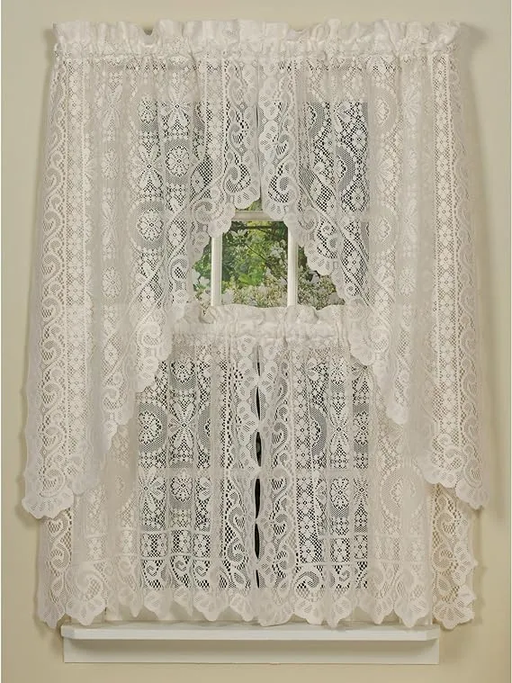 Hopewell Lace Cream kitchen curtain Swag