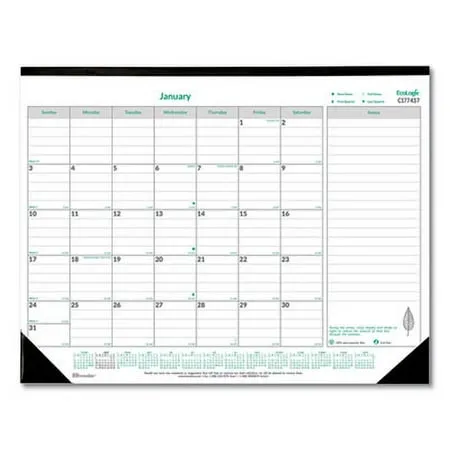 Brownline-1PK EcoLogix Monthly Desk Pad Calendar 22 x 17 White/Green Sheets Black Binding/Corners 12-Month (Jan to Dec): 2022