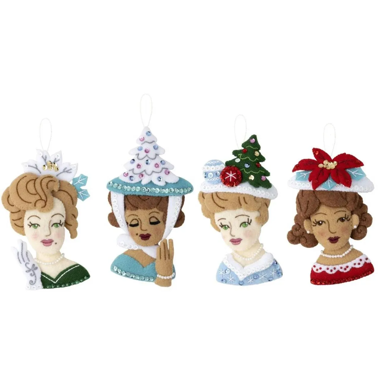 Bucilla Felt Ornaments Applique Kit Set of 4 - Christmas Hat Parade