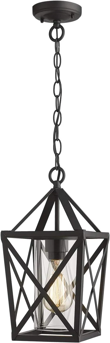 zeyu Outdoor Pendant Lights for Porch, Exterior Hanging Lantern in Black Fini...