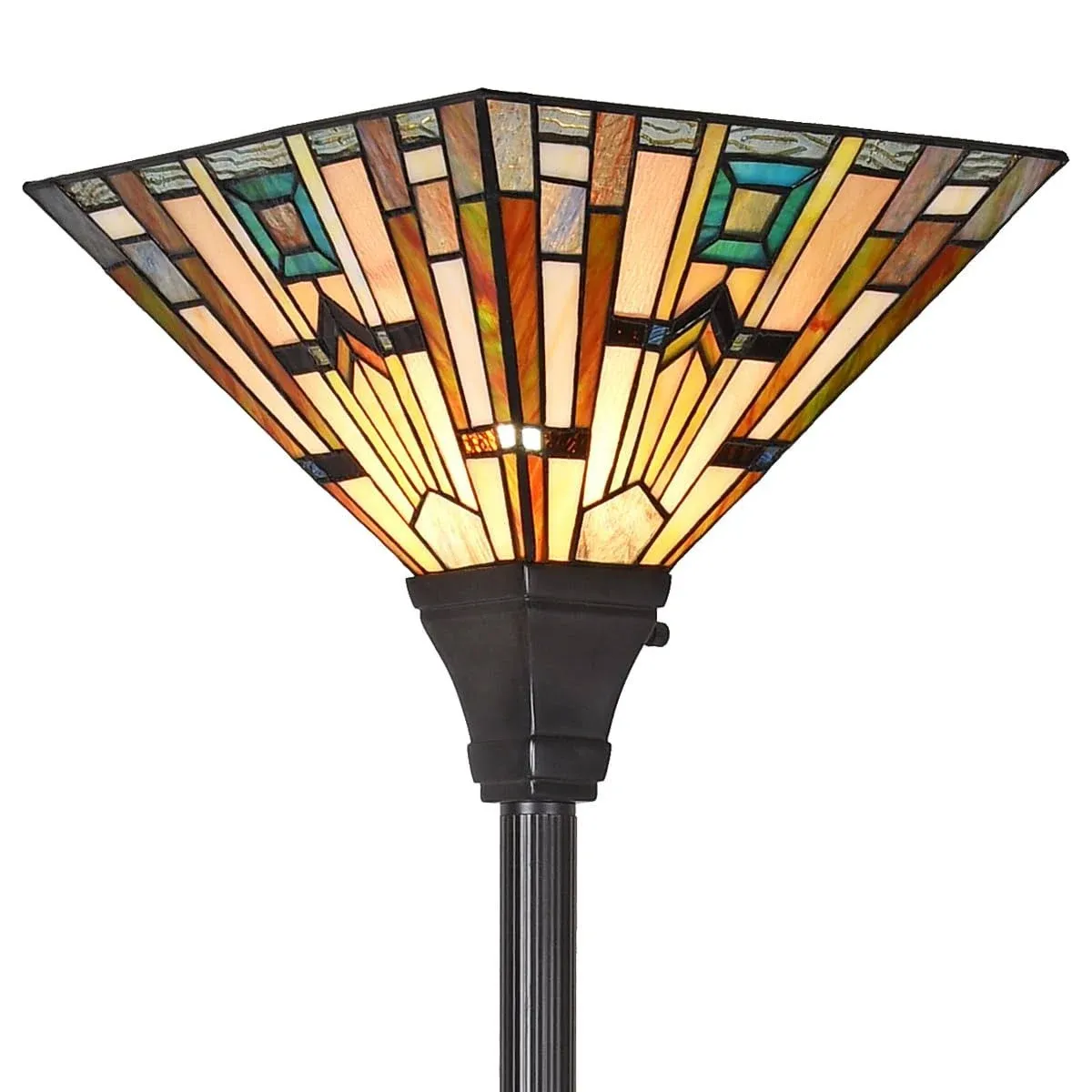 Tiffany Torchiere Floor Lamp,70" Tall Stained Glass Floor Light,Antique Style Mission Standing Corner Lamp for Living Room Bedroom and Home Office