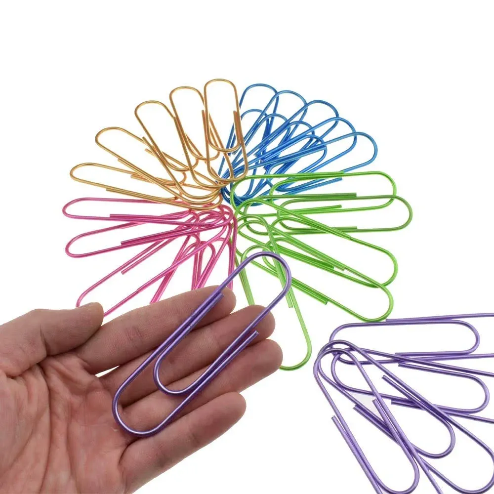 HAHIYO Paperclips 4 inch (100mm) Extra Large Paper Clips Sturdy Bright Assorted ...