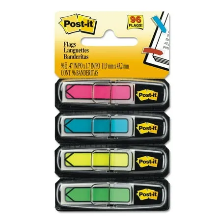 Post-it Arrow Flags, Assorted Bright Colors, 47 in Wide, 24/Dispenser, 4 Dispensers/Pack (684-ARR4)