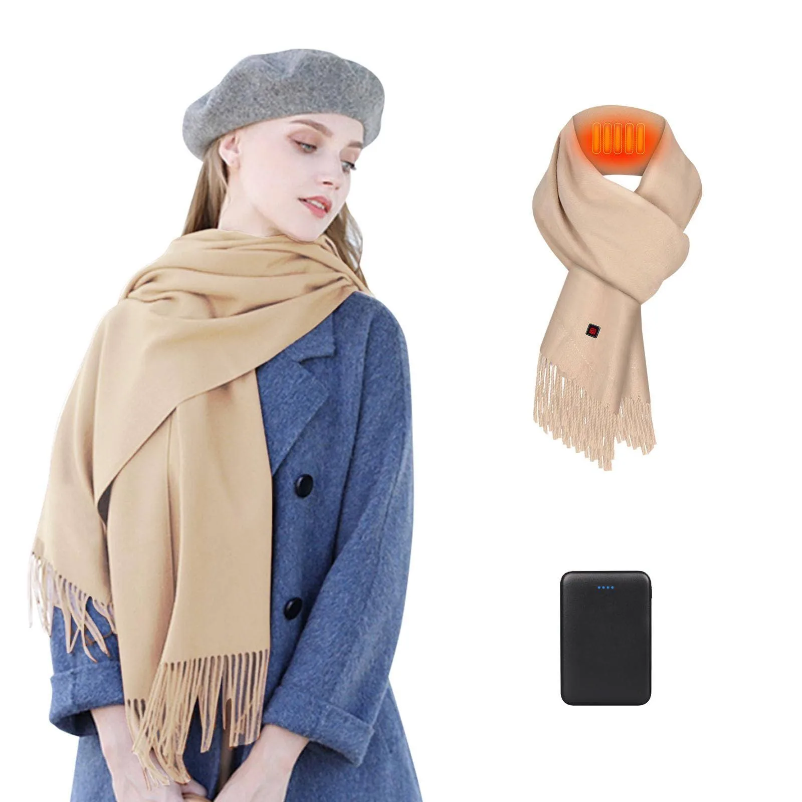 HEATED SCARF Electric Neck Heating Pad for Men Women Khaki WODESID