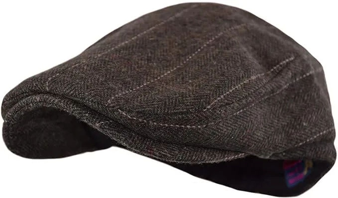 Wonderful Fashion Men's Classic Herringbone Tweed Wool Blend Newsboy Ivy Hat (Large/X-Large, Charcoal)