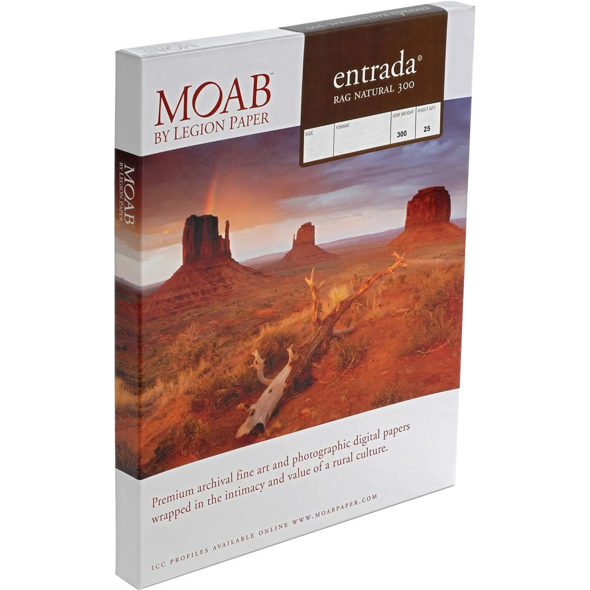 Moab Entrada Rag FineArt 2-Side Bright White Matte Inkjet Paper, 17x22", 25 Sheets