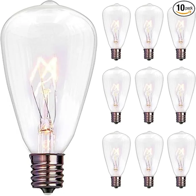 Supernoor Edison Replacement Light Bulbs,10 Pack 7-Watt E12 Screw Base ST38 Replacement Clear Glass Light Bulbs for Outdoor Patio ST38 String Lights