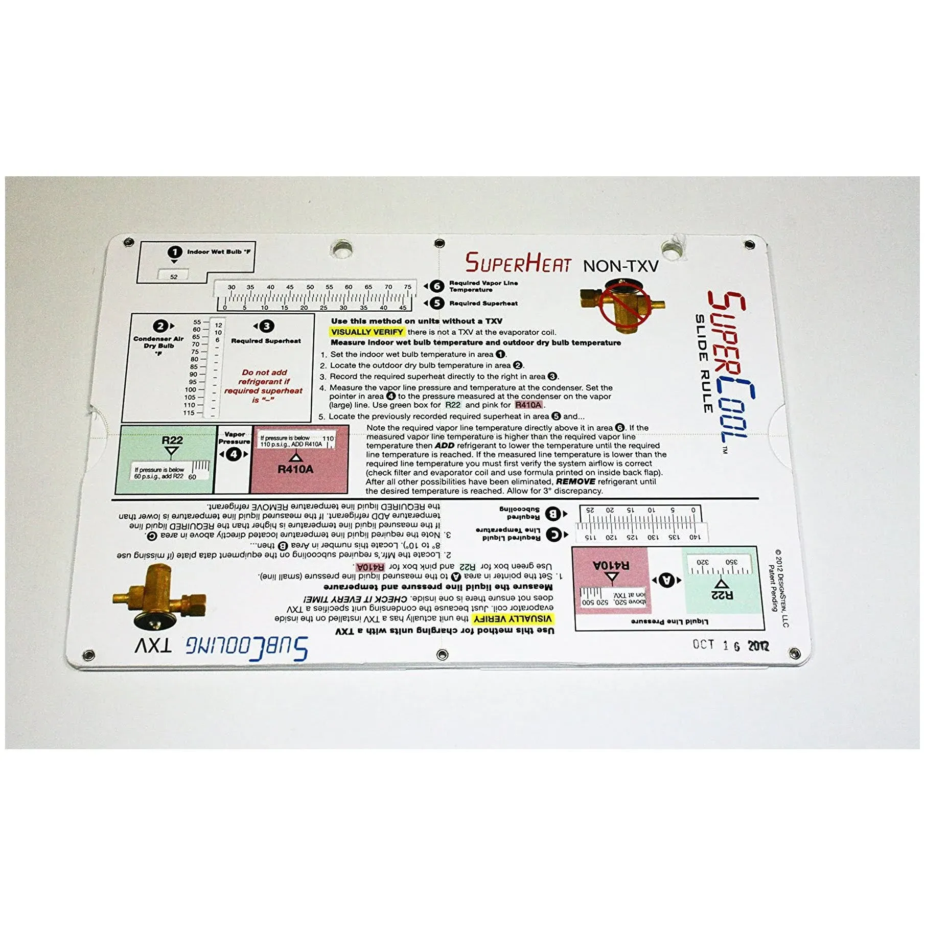 SuperCool Slide Rule Superheat Subcooling charging chart duct for Freon &amp; Puron