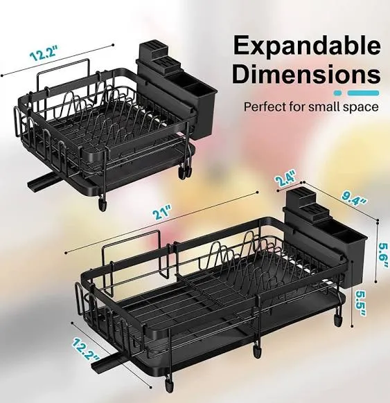 YKLSLH Expandable Dish Drying Rack for Kitchen Counter, Space Saving and Durable