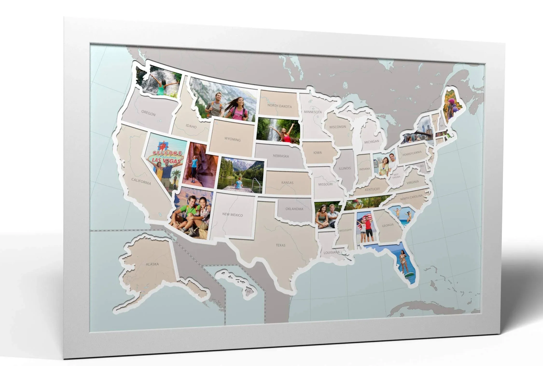 50 States USA Photo Map - Frame Optional - Made in America (Printed Map, Whit...