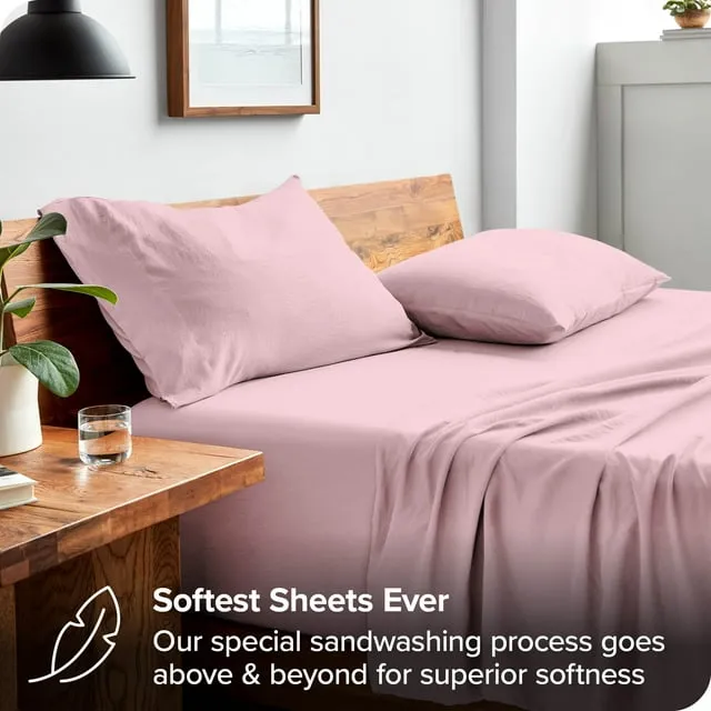 Bare Home Sandwashed Sheet Set  1800 Ultra-Soft Microfiber Bed Sheets  Deep Pocket Sheets  King  Dusty Pink  4-Pieces