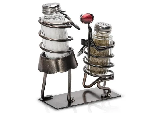 Made Easy Kit Salt and Pepper Couple Glass Shaker Set and Rack - Includes 2 Spice Jars