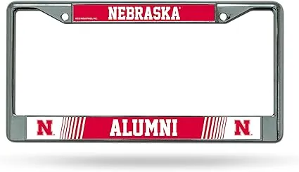 Rico Industries NCAA  Nebraska Cornhuskers Alumni 12 x 6 Chrome Frame With Decal Inserts - Car/Truck/SUV Automobile Accessory