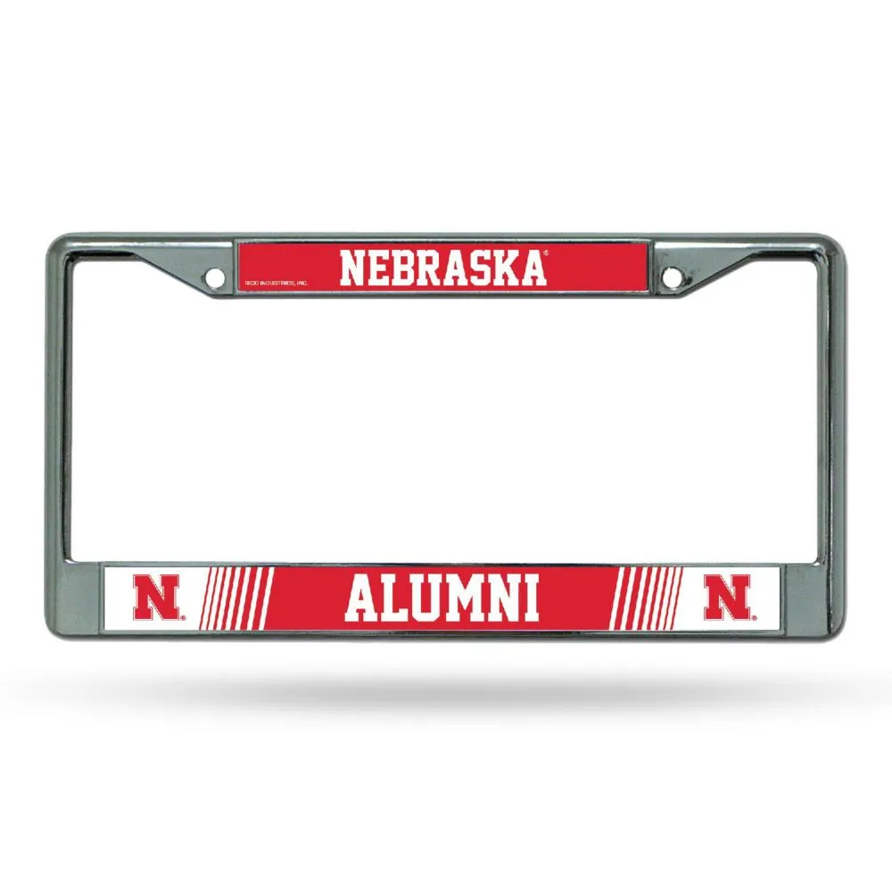 Rico Industries NCAA  Nebraska Cornhuskers Alumni 12 x 6 Chrome Frame With Decal Inserts - Car/Truck/SUV Automobile Accessory