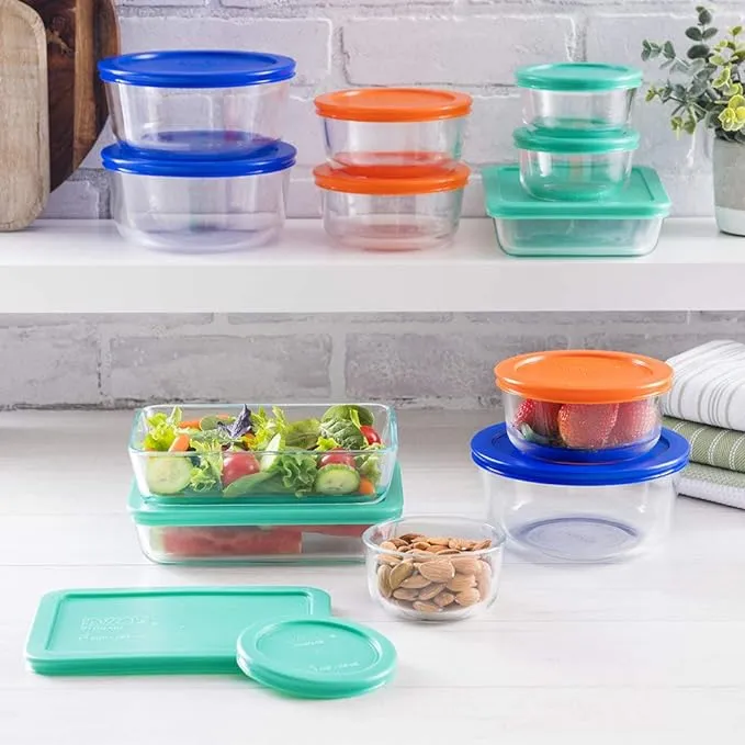 Pyrex Simply Store 12-Pack Mixed Sized Glass Food Storage Set, Round & Rectangular Containers With Lids, BPA-Free, Dishwasher & Microwave Safe