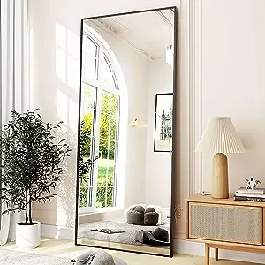 GLSLAND 76"x34" Black Full Length Mirror Standing Hanging or Leaning Against Wall Large Full Body Mirror Rectangle Bedroom Floor Dressing Aluminum Alloy Thin Frame