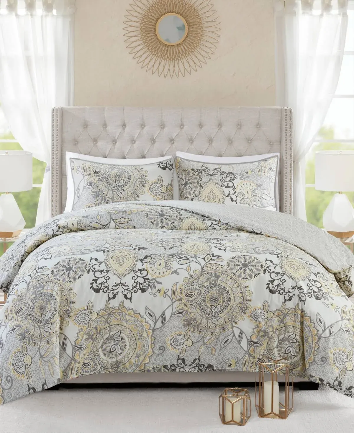 Madison Park - Isla 3 Piece Cotton Floral Printed Reversible Duvet Cover Set ...