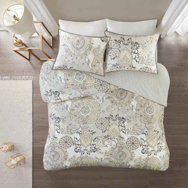 Madison Park Loleta 3 Piece Cotton Floral Printed Reversible Duvet Cover Set (Insert Excluded)