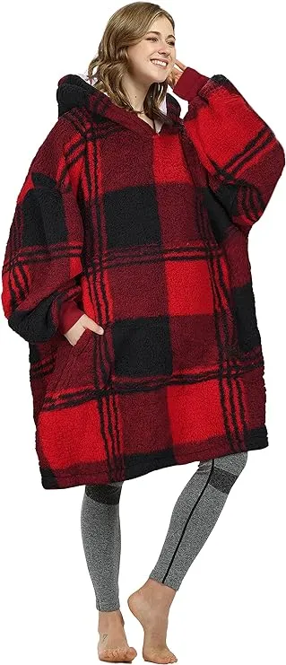 Catalonia Oversized Blanket Hoodie Sweatshirt, Wearable Sherpa Lounging Pullover for Adults Women Men