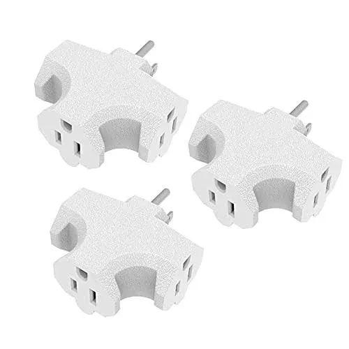 3 Plug Outlet Adapter (T-shaped),Heavy Duty Outlet Extender，T-Shaped Adapter，Grounded Wall Adapter, Turn 1 to 3 Outlet, UL Certified, White (3PACK)