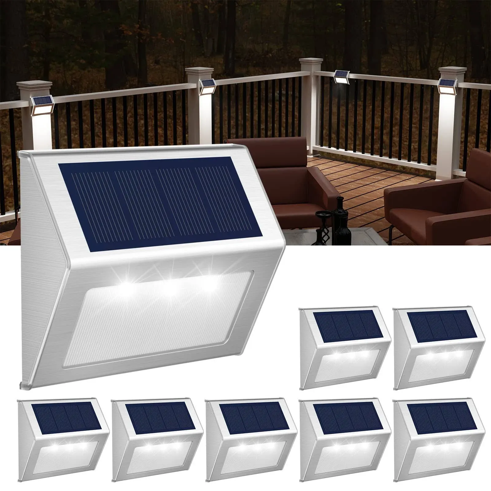 Outdoor Solar Deck Lights Waterproof LED Stainless Steel Stair Step Lights