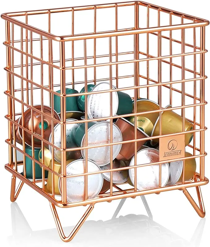 Coffee Pod Basket, K Cup Coffee Pod Holder,Coffee Capsule Cages, Kitchen Counter Storage Baskets (Rose Gold)