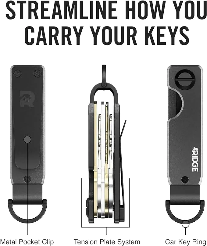 The Ridge Key Organizer - Compact Metallic Key Holder | Minimalist Innovative Keyholder | Smart Keychain Secures 2-6 Keys