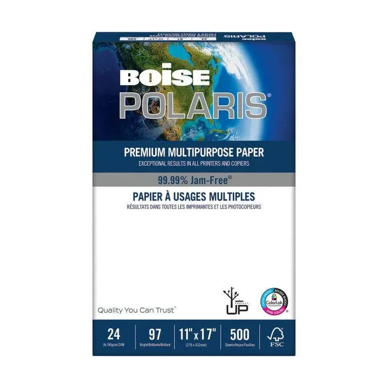 Boise Polaris White Premium Multi-Purpose Paper 11" x 17" 500-ream