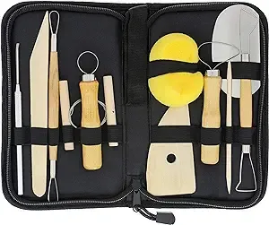 US Art Supply 12-Piece Pottery and Clay and Sculpting Tools Set with Canvas Zippered Case