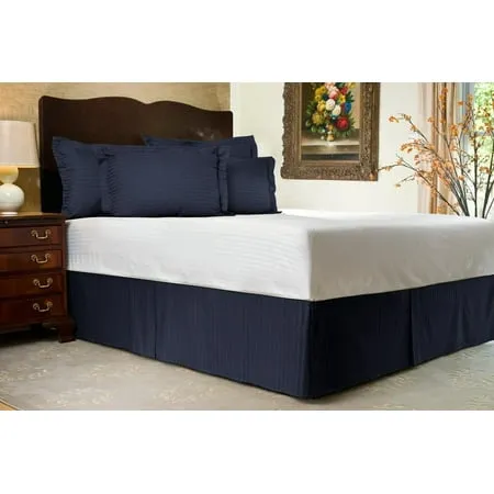 Navy Blue Bed Skirt Twin XL 18 inch Drop Tailored/Pleated Striped Dust Ruffle with Split Corners and Platform