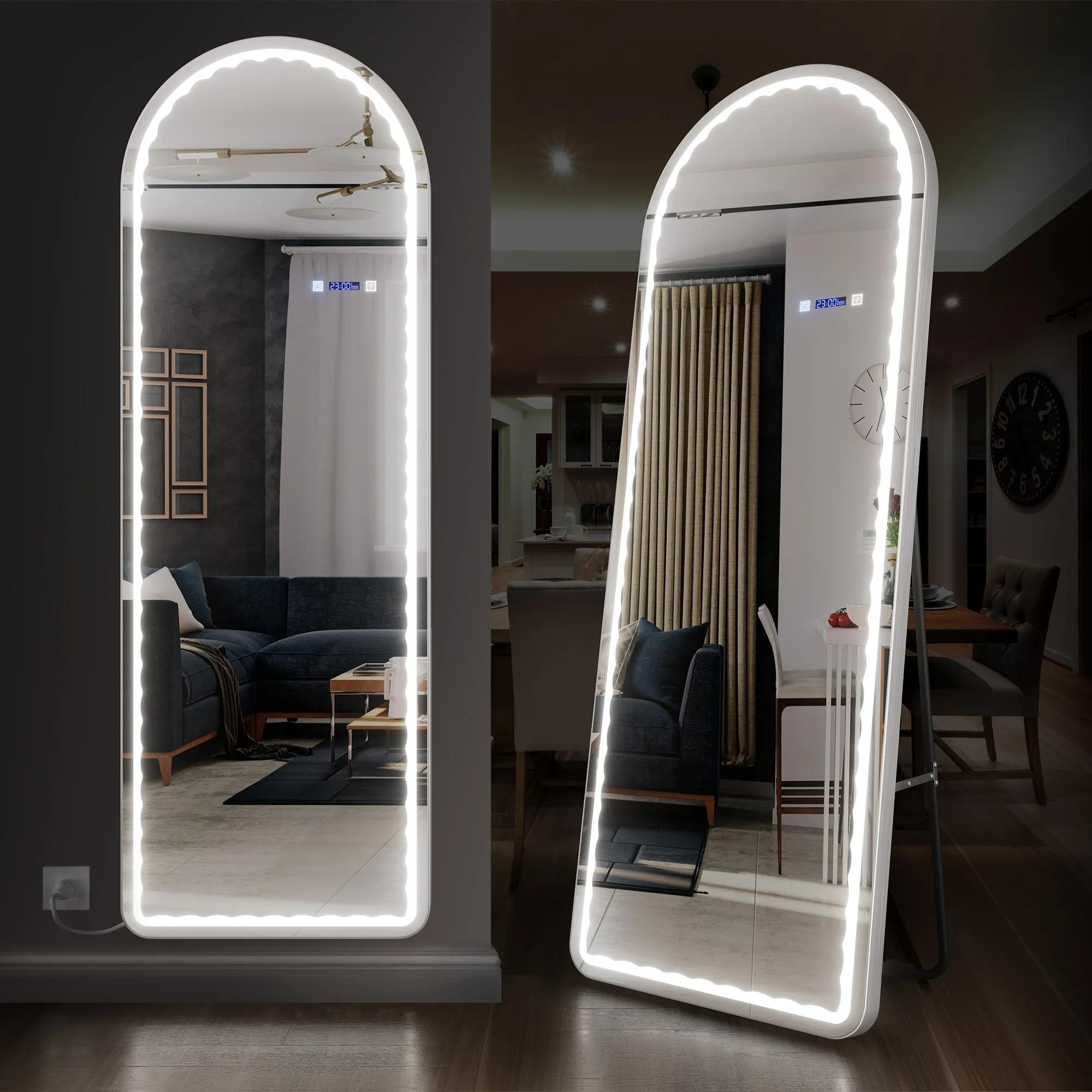 Moasis Free-standing or Wall-Mounted Arched Top Full-length LED-Lit Mirror