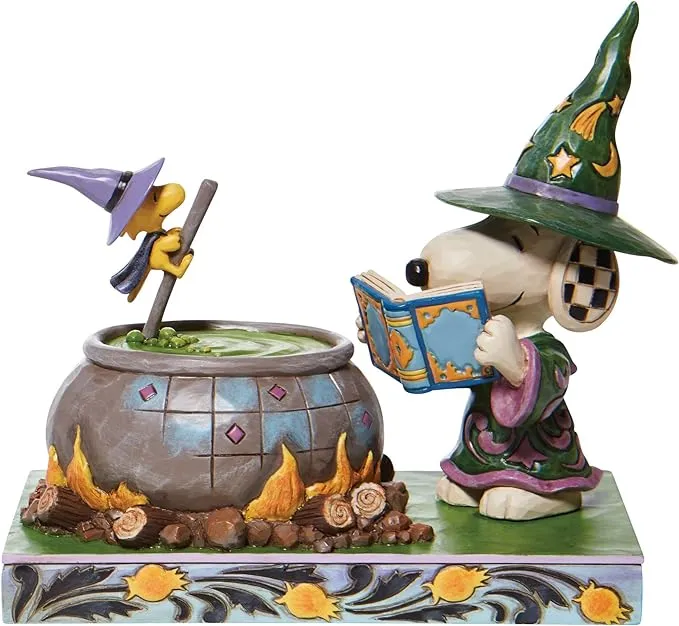 Enesco Peanuts by Jim Shore Witch Snoopy and Woodstock Surrounding a Cauldron Figurine, 5.5 Inch, Multicolor