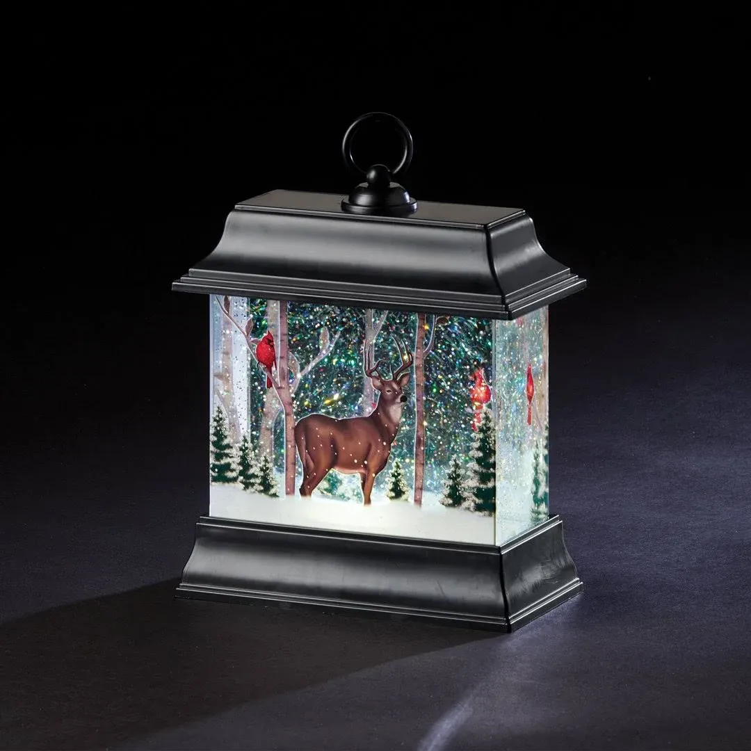 LED Woodland Winter Lantern 8.5 x 3.75 Acrylic Snow Globe Swirl Dome