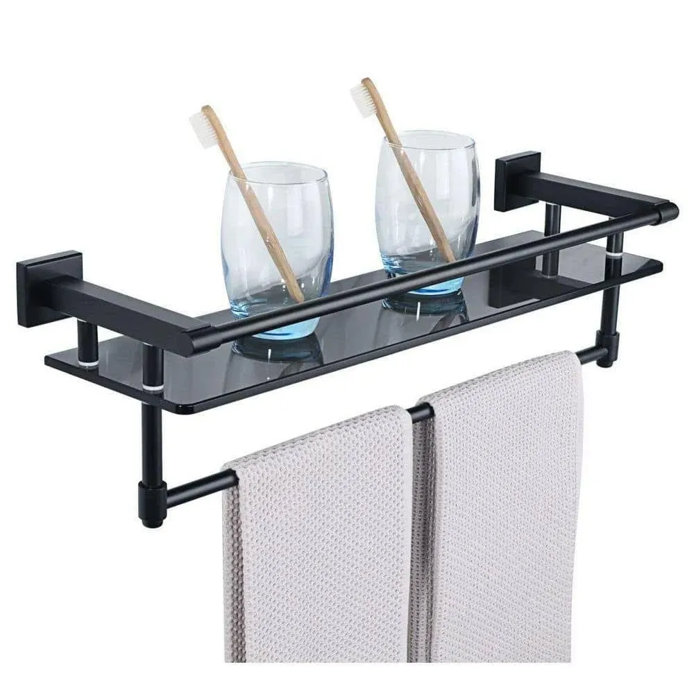 Dracelo Wall Mount Bathroom Shelves 19.5&#034;W x 5.92&#034;D x6.89&#034;H With Towel Bar Black