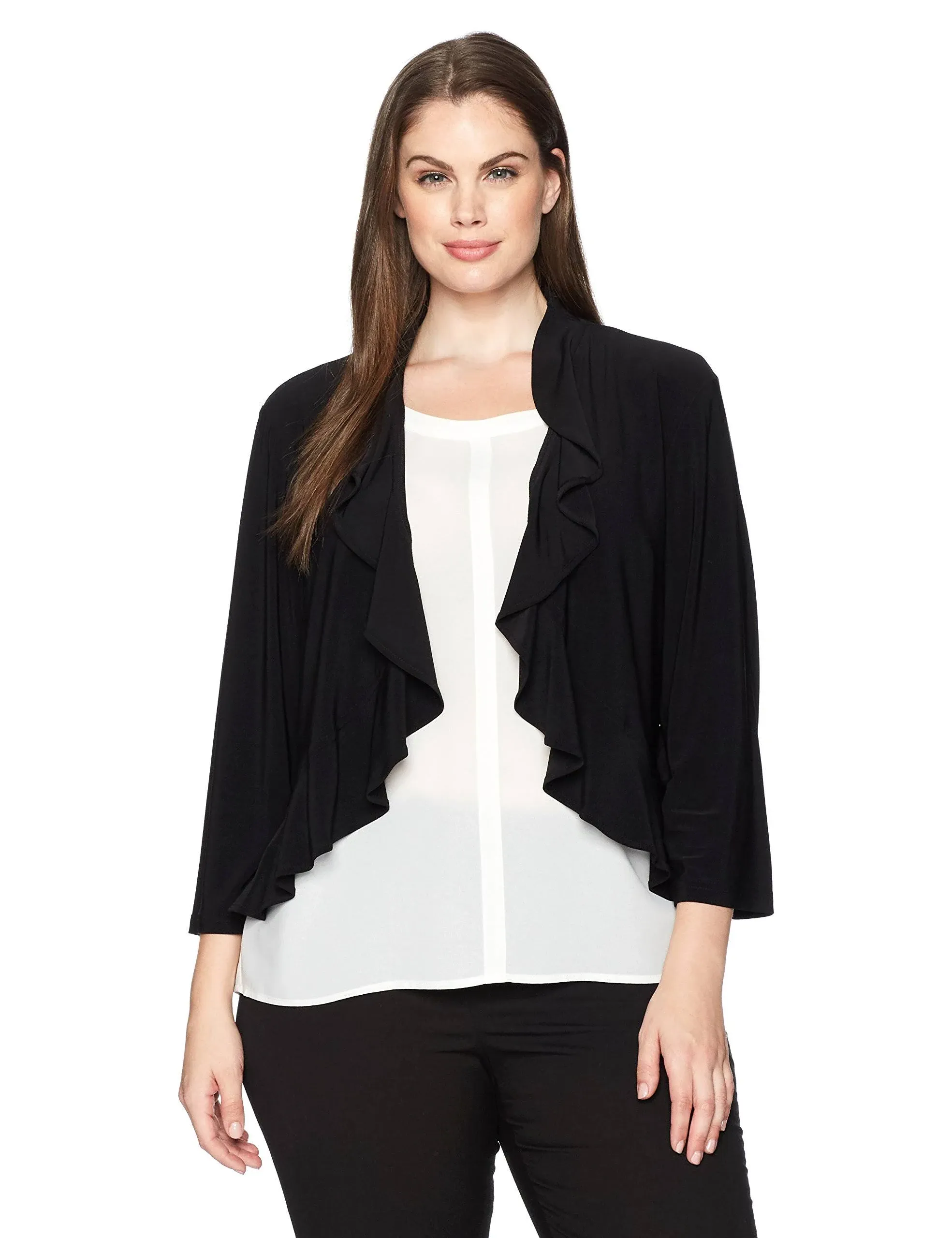 R &amp; M\u200e Richard’s Woman Black Ruffled Bolero Jacket 1X