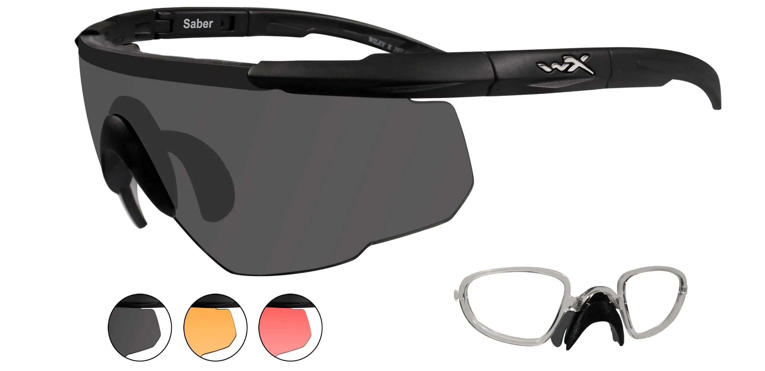 Wiley X Saber Advanced Sunglasses - Matte Black Frame with RX Insert/Smoke Grey/Light Rust Vermillion Lenses