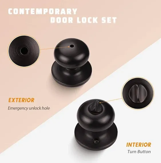 KNOBWELL 10 Pack Privacy Door Knob Bedroom Door Knob Keyless Door Knob, Round Knob Set, Oil Rubbed Bronze Finish, Interior Door Knobs