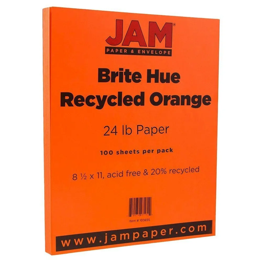 "JAM Paper Brite Hue 24lb Paper 8.5"" X 11"" 100pk - Orange"