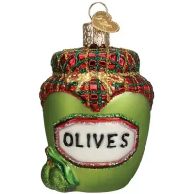 Old World Christmas Glass Blown Tree Ornament, Jar Of Olives